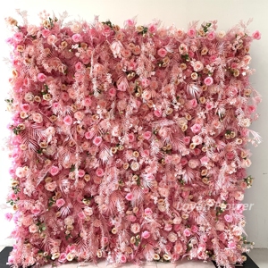Hochwertige 8x8 Roll-up Seiden-Blumenpaneele Maßgefertigte 3D/5D Rosa Künstliche Rosenwand Hintergrund für Hochzeitsdekoration - Product Image 4
