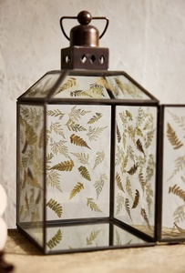 Wholesale Latest Printed Glass Copper Antique Metal Candle Holder <b>Lantern</b> for Home Tabletop Decorations - Product Image 4
