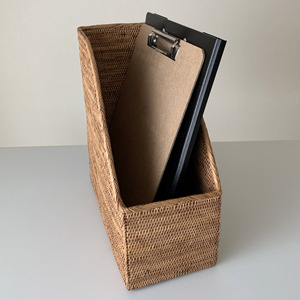 Desk organizer for home office rattan <b>file</b> magazine storage basket <b>document</b> container baskets - Product Image 4