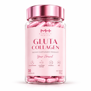 Complément Alimentaire Marvalic Health Gluta Collagen 30 Capsules Bouteille Rose Soins de Santé L-Glutathion Peptide Vitamine C Zinc - Product Image 1