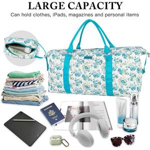 Bolsa de viaje GangBan con neceser, bolsa de fin de semana para mujer, para yoga, gimnasio, con estampado de flores blancas - Product Image 2