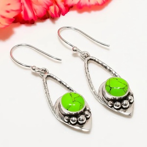 925 Sterling Silver Green Turquoise <b>Hook</b> <b>Earrings</b> Handmade Dangle Gemstone Jewelry Gift for Women - Product Image 4