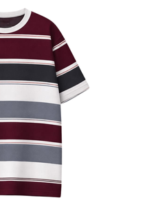 Camiseta Personalizada a Rayas Borgoña para Hombre, Cuello Redondo, Manga Corta, Informal, Verano, Estilo Urbano, Fabricante y Proveedor OEM - Product Image 4