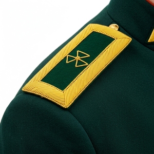 Épaulettes vertes et or, paire, motif emblème triangulaire, accessoires d'uniforme professionnels, épaulettes brodées en fil doré - Product Image 5