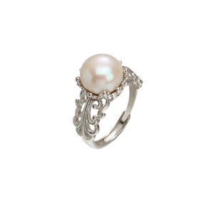 Bague de cocktail ajustable en argent sterling 925 pour femme, perle d'eau douce rétro, décontractée/sportive, bague de fiançailles/mariage - Product Image 1