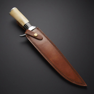 Cuchillo Bowie Hecho a Mano con Hoja Grande de Acero D2, Mango de Hueso de Camello y Funda de Cuero para Caza, Camping y Supervivencia. Sin reseñas aún. - Product Image 5