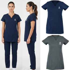 Tunique de travail pour esthéticiennes, coiffeuses et infirmières, col en V, manches courtes, uniforme médical, vente en gros - Product Image 1