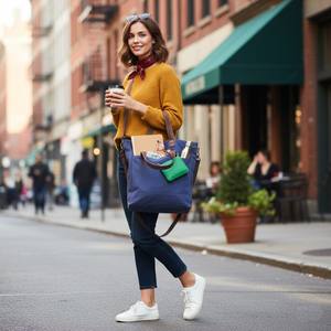 Sac fourre-tout unisexe Royaa de style américain, multi-poches, logo vintage, résistant à l'eau, 14 pouces, toile, cuir véritable, tanné végétal - Product Image 2