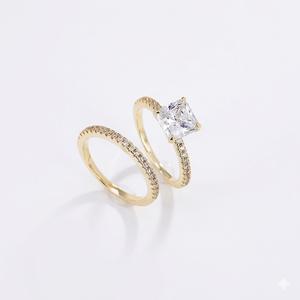 Anillo de Compromiso de Oro Amarillo de 10K/14K con Diamante Cultivado en Laboratorio, Anillo de Boda Apilable, Conjunto de Anillos a Juego para Novia - Product Image 6