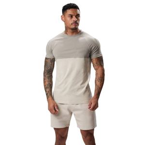 T-shirt homme bicolore 100% coton peigné à manches courtes col rond coupe ample décontracté sportswear - Product Image 1
