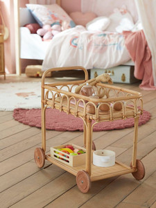 Carrito de juguete para bebés hecho de ratán natural. Carrito de comida y bebida para niños, juguete de simulación para juego de rol. - Product Image 3