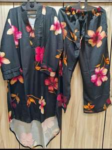 Stylish Pakistani Long Kurtis Co-ord Set Full-Length Rayon <b>Fabric</b> with Trendy Up Down Pattern, XXL to 4XL Fit - Product Image 3