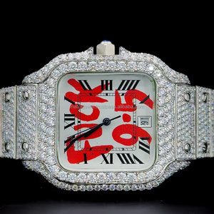 Montre personnalisée Fuxck 9-5 avec mouvement automatique à quartz sertie de diamants Moissanite VVS 1 de qualité supérieure, en or blanc - Product Image 2