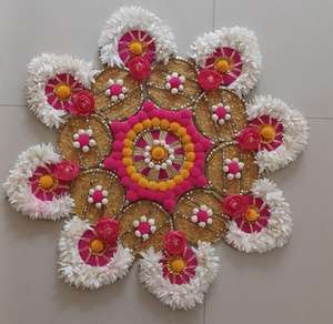 Support de bougie chauffe-plat indien traditionnel Rangoli, fleurs artificielles, métal, écologique, décoration extérieure pour bougies chauffe-plat, maison, mariage, fête - Product Image 4