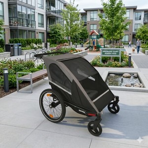 TC-2024T Lightweight Design 3-IN 1 Twin Baby Bike <b>Trailer</b> with Aluminum Frame 8" Front EVA Swivel Wheel for Outdoor Adventures - Product Image 1