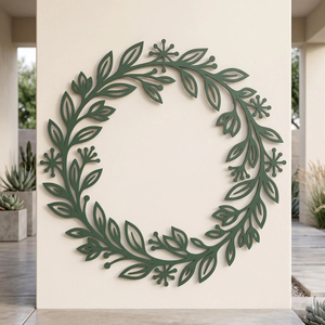Charming Black Cutout Floral Wreath Featuring Minimalist Leaves And Star Blossoms, Sleek Modern Wall Decor Art For Your Home - Product Image 4