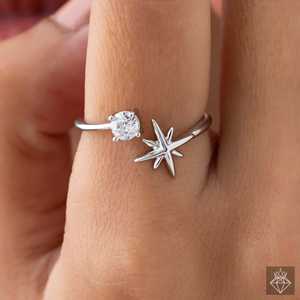 Anillo de cristal abierto solitario centelleante antideslustre de tamaño ajustable - Product Image 3