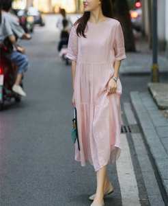 Women Solid Color Cotton Maxi Dress Regular Fit Casual Summer Dress Short Sleeve Button Back Sweet Natural Plain Dyed - Product Image 6