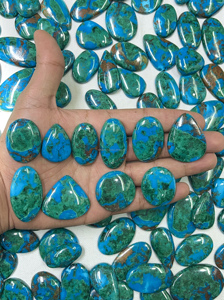 Natural Chrysocolla Loose Gemstones Cabochon Well Polished Flat <b>Back</b> <b>Silver</b> Jewelry Making Green & Blue - Product Image 3