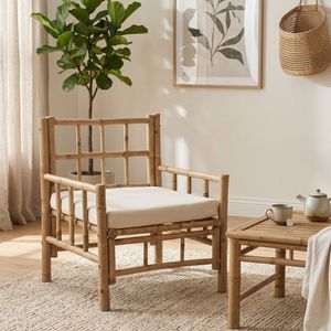 Handmade Bamboo <b>Dining</b> <b>Chair</b> with Cushion Easy Assembly Eco Friendly Garden Patio Cafe Furniture - Product Image 4