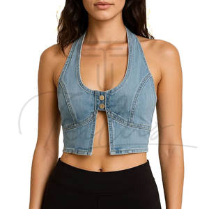 Top Corto de Mezclilla para Mujer, Lavado Claro, Corte Ajustado, Cierre de Botones, Verano, Venta al Por Mayor, Logotipo Personalizado - Product Image 4