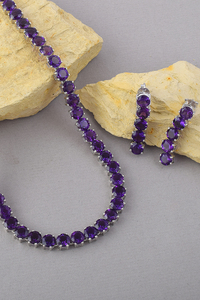 Conjunto de Collar de Amatista en Plata de Ley 92.5 KLSS-40237 - Product Image 4