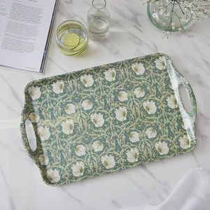 Plateau de service rectangulaire en émail avec motif végétal bleu, design classique pour la décoration de table ou les objets décoratifs - Product Image 3
