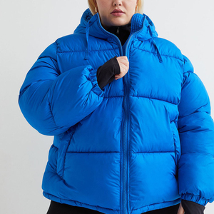 2026 Trending Women's Blue Hooded Puffer Jacket Full <b>Sleeve</b> Zipper Closure Solid Color Winter Warm Down Coat Casual Outerwear - Product Image 6