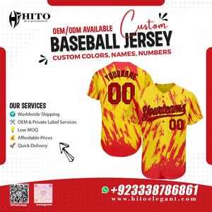Uniforme de béisbol personalizado de alta calidad, uniforme de softbol, pantalones de Jersey sublimados de béisbol con botones completos, uniformes de Color amarillo y rojo - Product Image 2