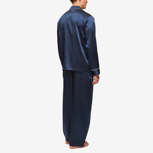 Ensemble de pyjama en soie pour hommes, manches longues, couleur unie, vêtements de nuit en satin, style classique, vêtements d'automne - Product Image 3