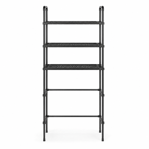 Tall Black Metal Three Tier Storage <b>Rack</b> with Open Lower Space for Bathroom Kitchen Laundry and Utility Organization Use - Product Image 3