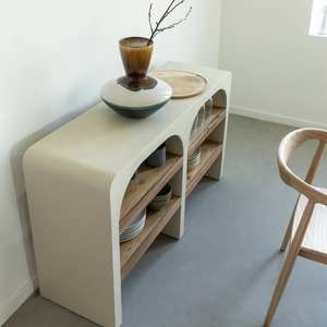 Mesa consola Vandana Elara Mira con acabado en madera efecto hormigón y madera de acacia - Product Image 3