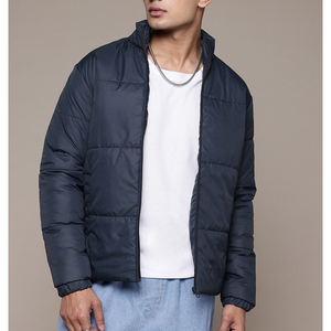 Blouson matelassé bleu marine pour homme, col montant, fermeture éclair, coupe-vent, vêtement d'extérieur décontracté pour l'hiver, coupe régulière, rembourrage en polyester - Product Image 1