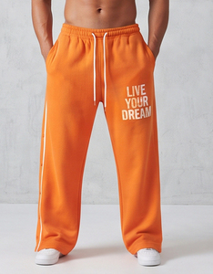 Pantalon de survêtement décontracté en molleton pour homme Regal Three Llc, orange, avec boutons latéraux, imprimé « Live Your Dream », taille élastique et cordon de serrage - Product Image 5