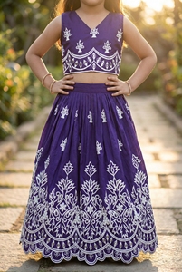 Shoryam Fashion <b>Girls</b> Floor-Length Ready Wear Purple Lehenga Choli Set | Embroidered Regular Fit Ethnic Wedding & Diwali Wear - Product Image 4