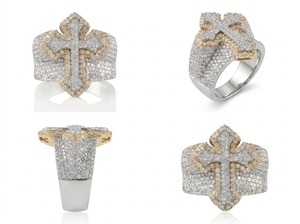 Iced Cross <b>Ring</b> VVS1 Moissanite 925 <b>Sterling</b> <b>Silver</b> Rhodium Plated Prong <b>Set</b> Hip Hop Statement RCK Global Band Unisex Jewelry - Product Image 3