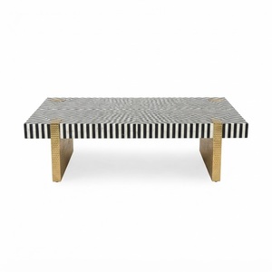 Mesa de Centro Ovalada con Incrustaciones de Hueso, con Intrincado Patrón Floral y Base de Pedestal a Rayas, Mesa de Centro Artesanal India Premium - Product Image 5