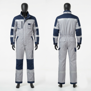 Premium Heavy Poly Cotton Twill CE Certified <b>Waterproof</b> Breathable <b>Work</b> Uniform 240 GSM Navy Grey Contrast Panel Coverall Custom - Product Image 1