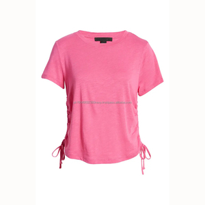 Camiseta personalizada con cordón lateral de rayón 51% algodón 49% para mujer - Product Image 5