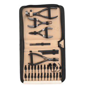 Kit professionnel de pinces pour extensions capillaires, applicateur de bandes adhésives noires, pinces d'ouverture et de fermeture de perles, outil de sertissage de micro-perles, clips - Product Image 1