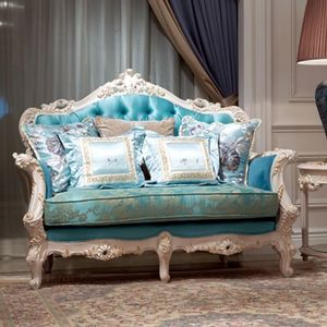 Juego de Sofás Seccionales de Madera Maciza Azul Clásico de Lujo, Ecológico, Muebles Elegantes para Sala de Estar, para Uso en Hoteles, Diseño Europeo - Product Image 4