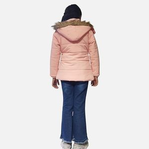 Women's Light Blue <b>Quilted</b> Hooded Puffer Jacket Full Sleeve Winter Coat Polyester <b>Wadding</b> Zipper Closure - Product Image 5