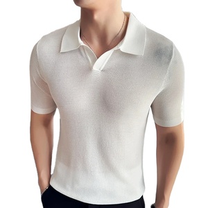 Polo tricoté pour hommes 2024 Nouveau T-shirt léger et respirant de couleur unie avec col décontracté et manches courtes Vêtements de haute qualité pour hommes - Product Image 3
