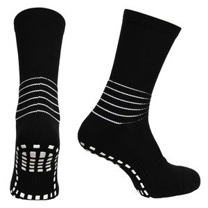 Custom Logo Anti Slip Athletic <b>Socks</b> Crew Length Striped Design for Running Gym Yoga Sports with Silicon Grip Pads <b>Black</b> Adult - Product Image 1