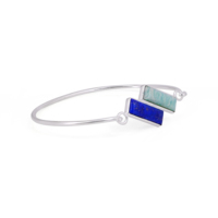 Bague ajustable unisexe vintage en argent sterling 925 plaqué rhodium avec amazonite naturelle et lapis-lazuli sertis clos, forme rectangulaire 6x16mm