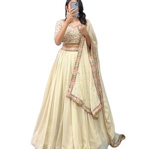 Último diseñador paquistaní étnico Saree alto Faux Georgette bordado secuencia hilo trabajo Lehenga Choli Fab Zone fiestas - Product Image 1