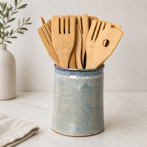 Porte-ustensiles en céramique grès de qualité supérieure, finition émaillée mouchetée, corps épais et durable, résistant à la chaleur, organisateur de comptoir de cuisine - Product Image 1