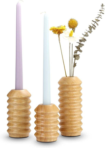 Porte-bougie décoratif en bois pour salon et table à manger, porte-bougie en bois fait main pour bougies chauffe-plat et bougies piliers - Product Image 5