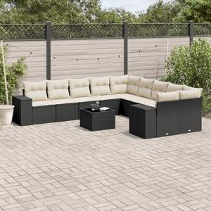 Black Garden <b>Sofa</b> <b>Set</b> With Cream Cushions Outdoor PE Rattan Contemporary Design Waterproof Patio Furniture - Product Image 1