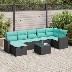 Set di divani da giardino in polyrattan nero da 8 pezzi con cuscini, eleganti mobili da esterno - Product Image 1
